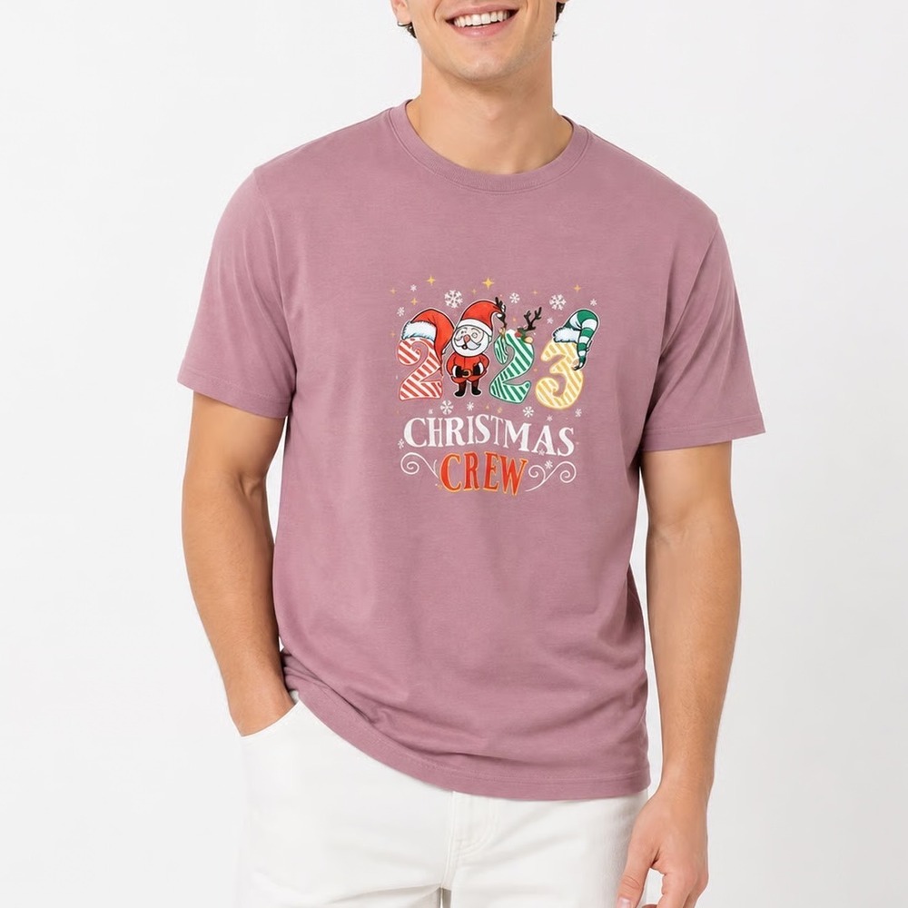 Birthflowers Mens 2023 Christmas Crew Graphic T-Shirt Mauve Pink Large